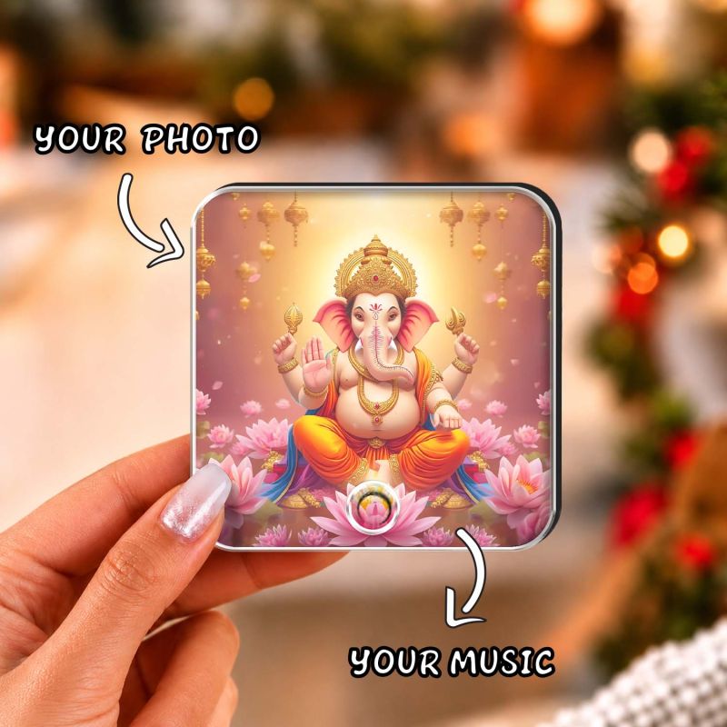 Lord Ganesha Musical Fridge Magnet Rechargeable Music Player Refrigerator Magnet | Ganesh Mantra Music Player for Home & Pooja Room Decor Positive Vibes